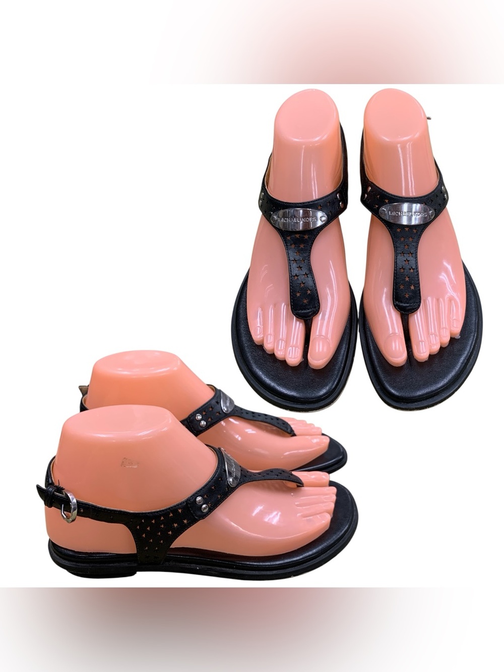 Michael Kors Black Studded T-Strap Sandals S6